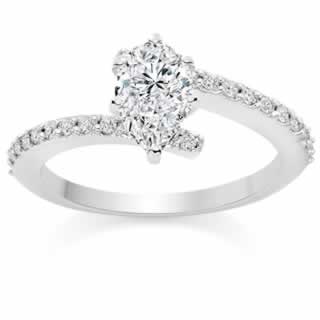 Split Shank Pear Shape Diamond Engagement Ring in 18k White Gold (0.00ct tw)